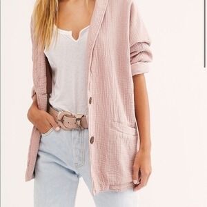 Free People Weekend Dolman Blazer 100% Muslin Cotton Boho Casual Office Sz‎ Med